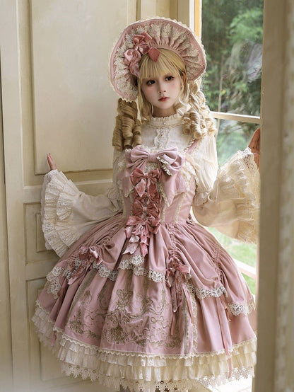 Bows / Dress Lolita Candle Decoration Pink Velvet JSK Embroidery