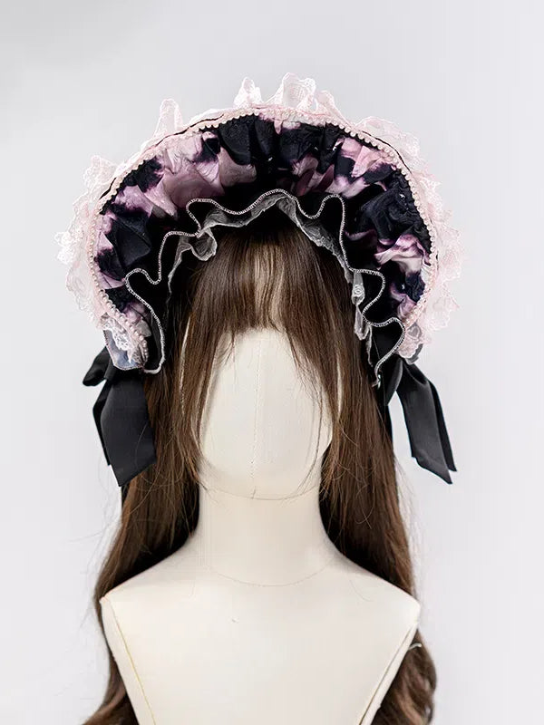 Bonnet Lolita noir et rose / rose et bleu