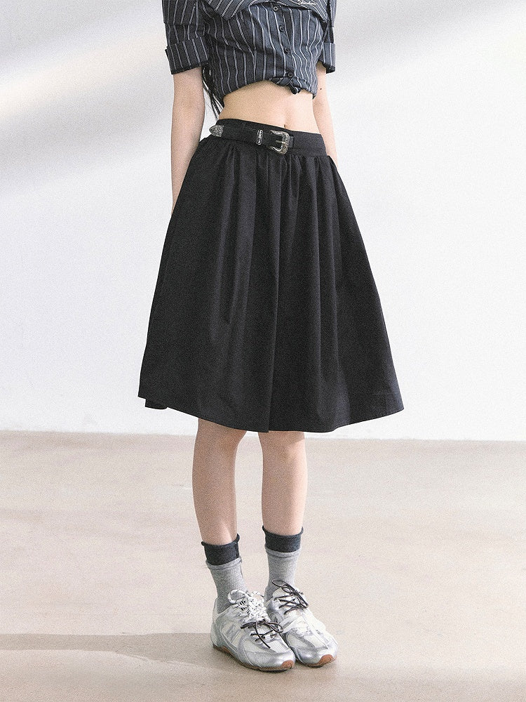 Skirt Length Knee Black/Navy Blue A-line