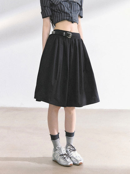 Skirt Length Knee Black/Navy Blue A-line