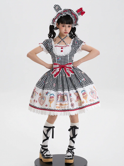 Pattern Bonnet Gingham Black Green Pink Red Ears / Bunny