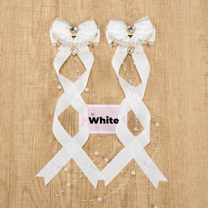 Rhinestone Bow Hairclips with Beaded Chains 5 Colors Jirai Kei Heart