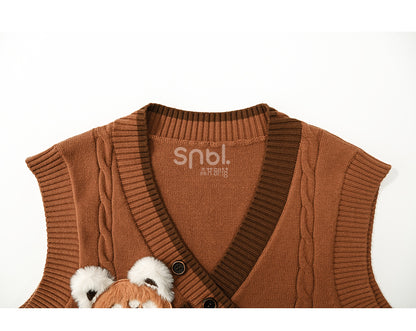 Cute Lesser Panda Brown Colorblock Knit Vest