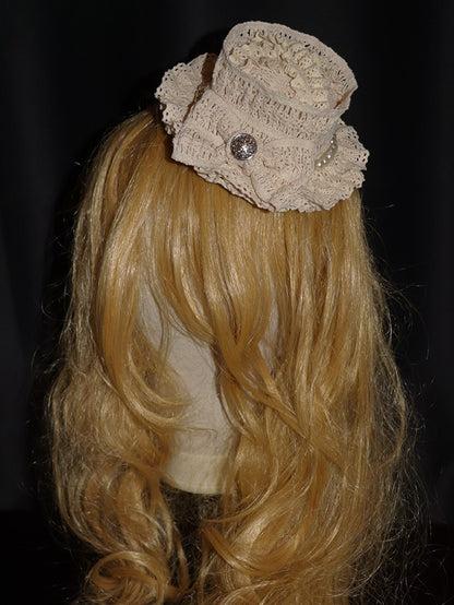 Mini Hat Design Bowknot Beaded Decorated Beige