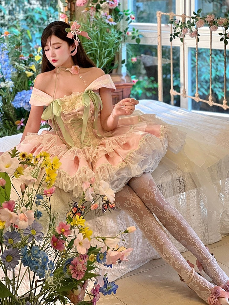 Fairy and Corset Green Dress Pink Theme Kei Tulip