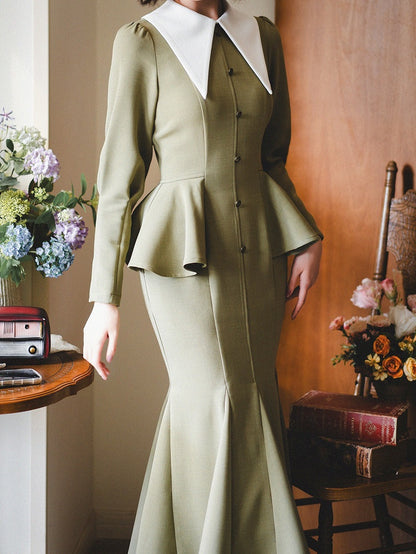 Dusty Green Retro Elegant Office Lady Mermaid Dress