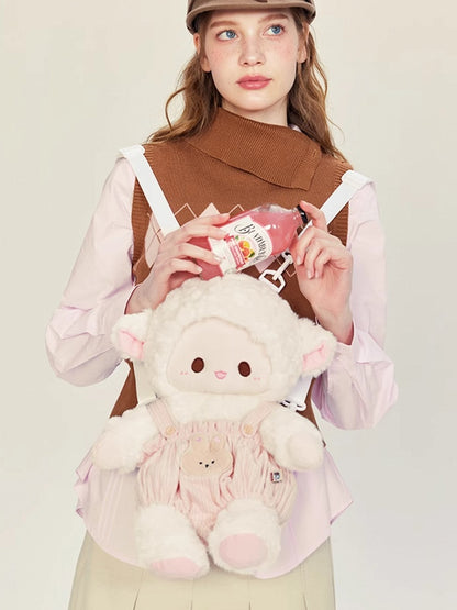 Backpack Plush WhitePink Cute + Lamb Middle/Large Pants Overall Size
