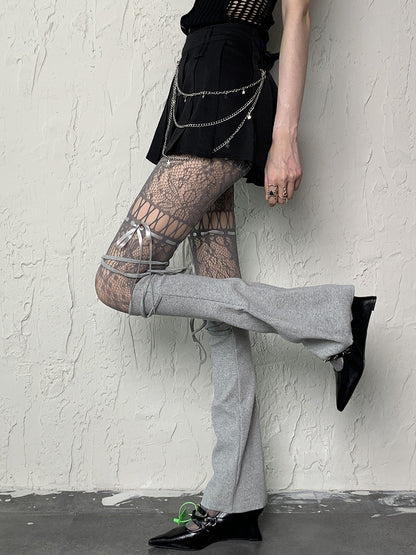 Gray Leg Self-tie Straps Y2K Sleeves