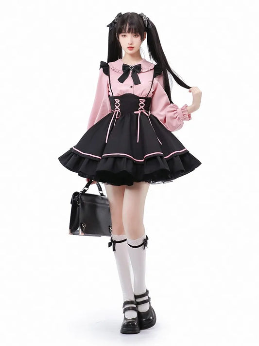 Suspender Clearance-Size Jirai Landmine 68CM Waist for Style Skirt High Overalls Dress M Black Kei
