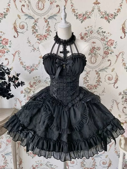 Cross Belle Pink Halter Neck Corset Dress Balletcore Lolita JSK