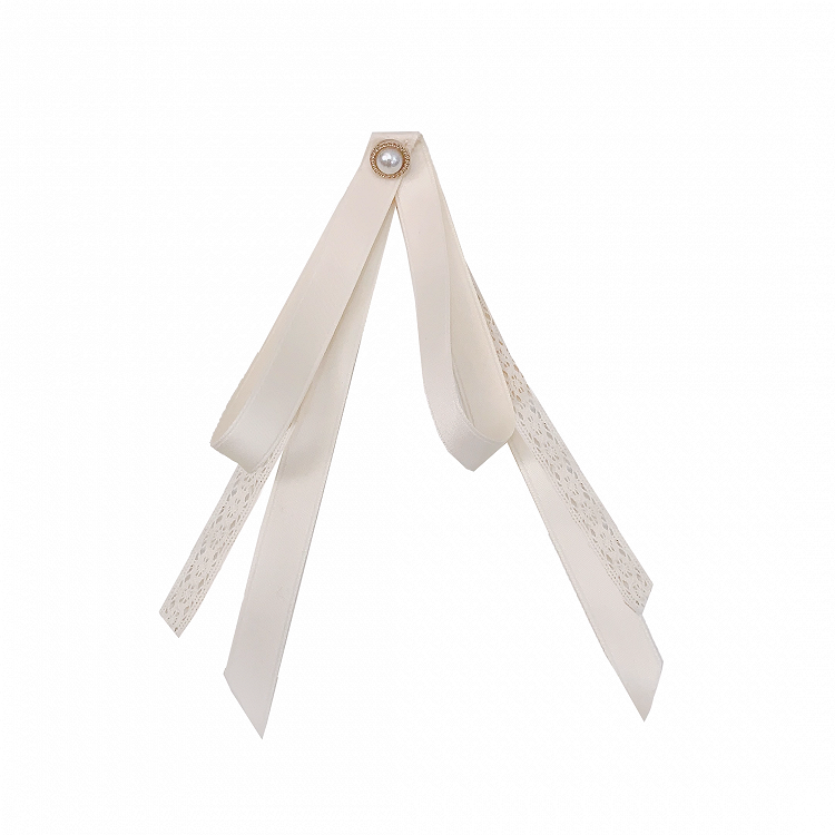 Beige Bow Tie with Bead Detail