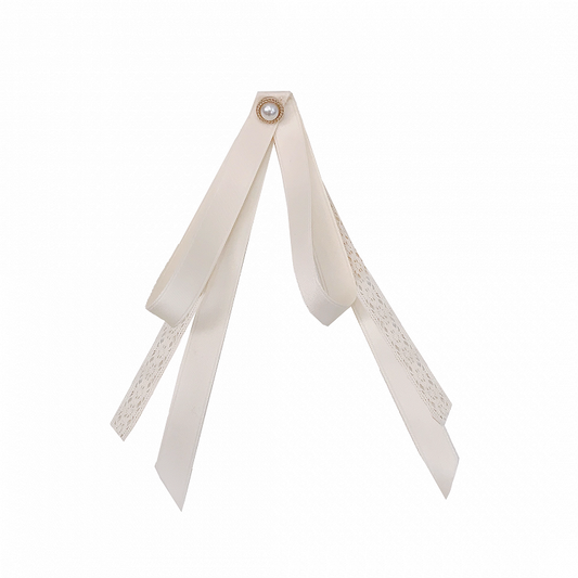 Beige Bow Tie with Bead Detail