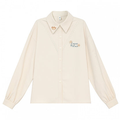 Apricot Crown Collar Embroidery Shirt