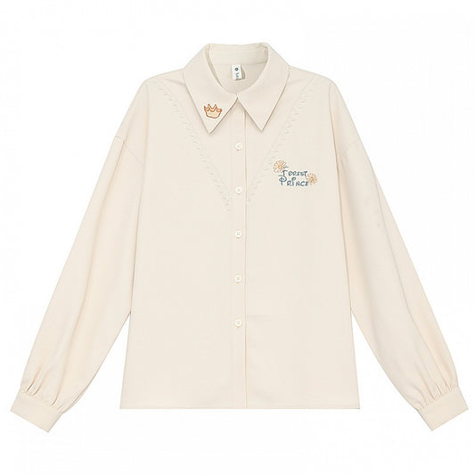 Apricot Crown Collar Embroidery Shirt