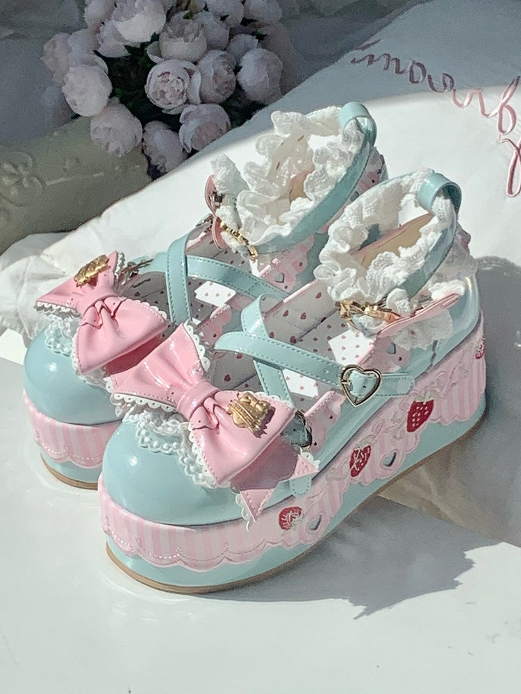 - Platforms Strawberry Lolita Leather Green Sweet Elements with PU