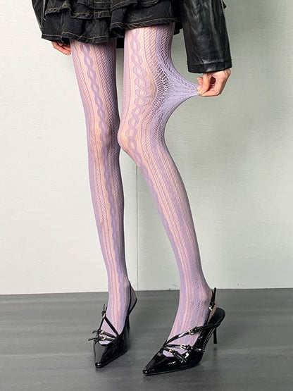 Purple Y2K Hollow-out Tights