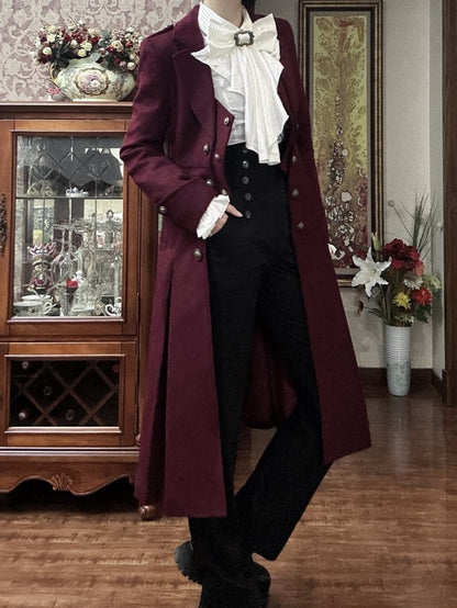 Wine Red Ouji Fashion Lolita Gothic Prince Winter Woolen Coat