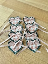 Green and Pink Plaid Heart Shaped Brooch