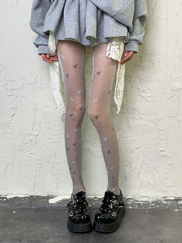 Black/Grey Gothic Floral Shimmering Tights