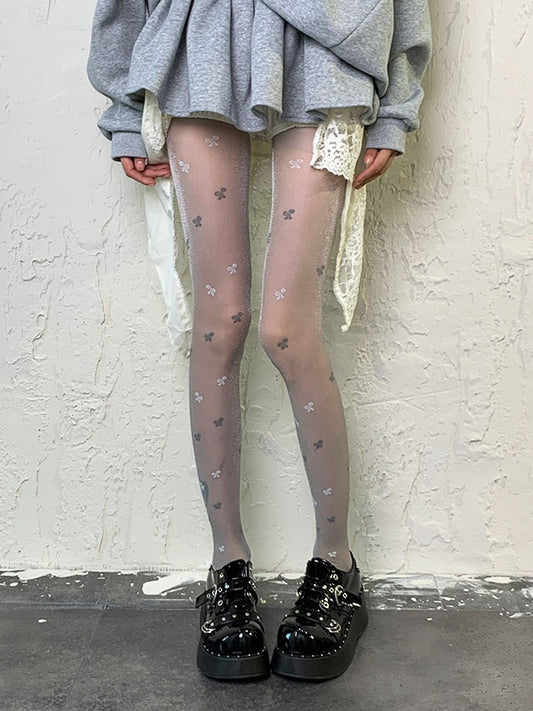 Black/Grey Gothic Floral Shimmering Tights