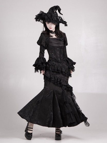 Black Elegant Gothic Lolita Flounce Trimming Mermaid Skirt
