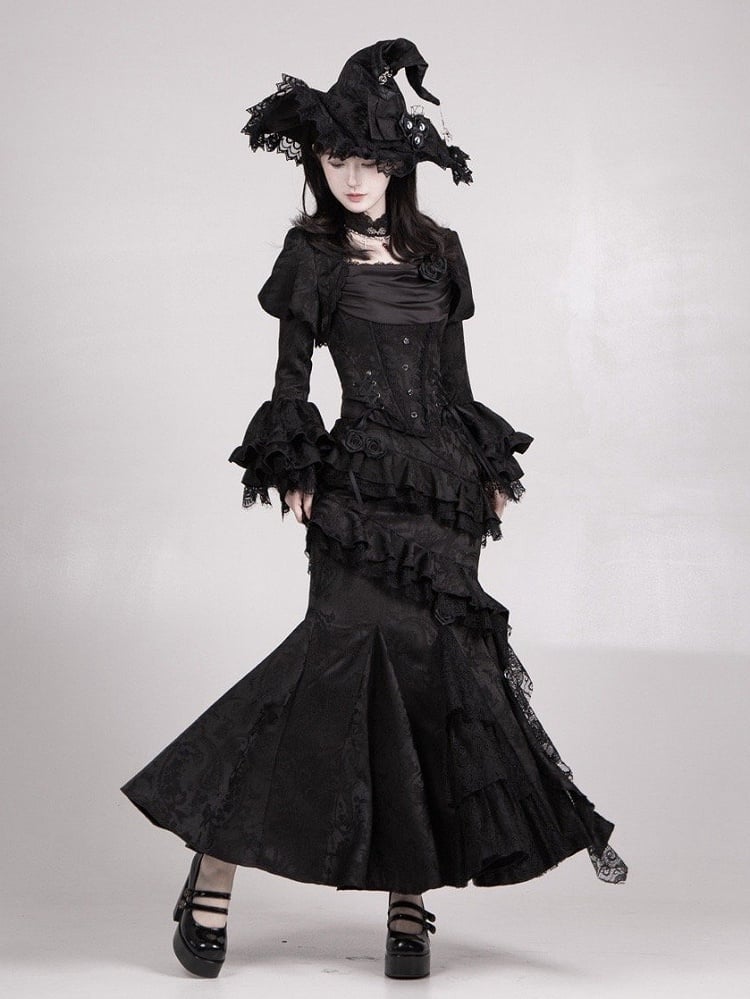 Black Gothic Trimming Lolita Flounce Elegant Mermaid Vampire