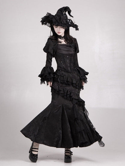Black Gothic Trimming Lolita Flounce Elegant Mermaid Vampire