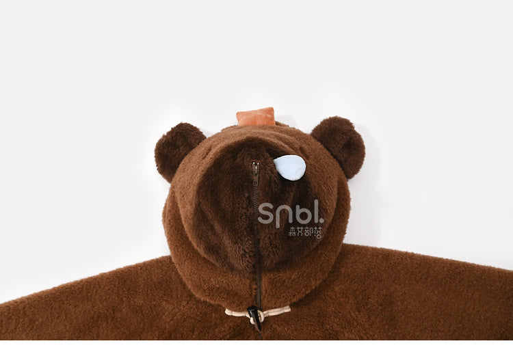 Brown Cute Capybara Hood Zip Closure Fleece Hooded Cape