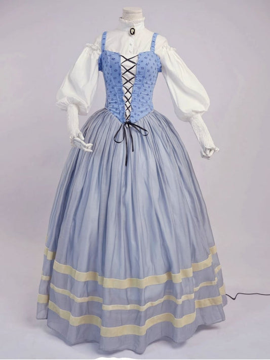 Historical Costume Light Blue Boned Corset Set