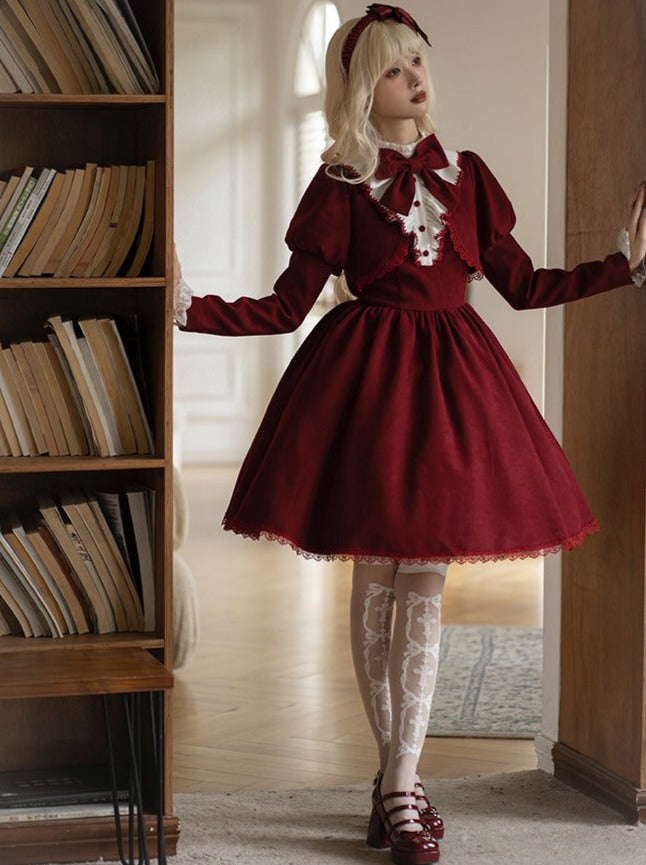 faux ribbon college Gothic two-piece + dress Lolita