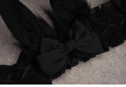 Serre-tête gothique noir avec oreilles de lapin et nœuds