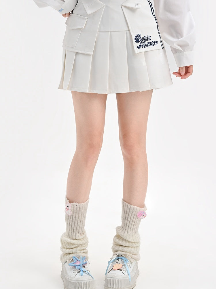 White Sports Slim-fitting Pleated Skirt