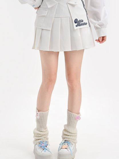 White Sports Slim-fitting Pleated Skirt