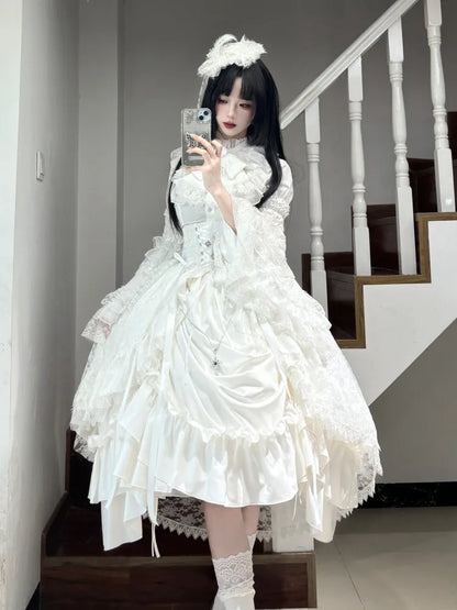 Unterstäbchen Korsett Gothic Lolita Weißer Rock Kordelzug / Taille