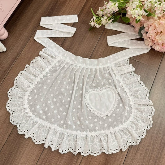 3 Apron Polka-dot Pattern Trim Heart Color Options Lace Applique