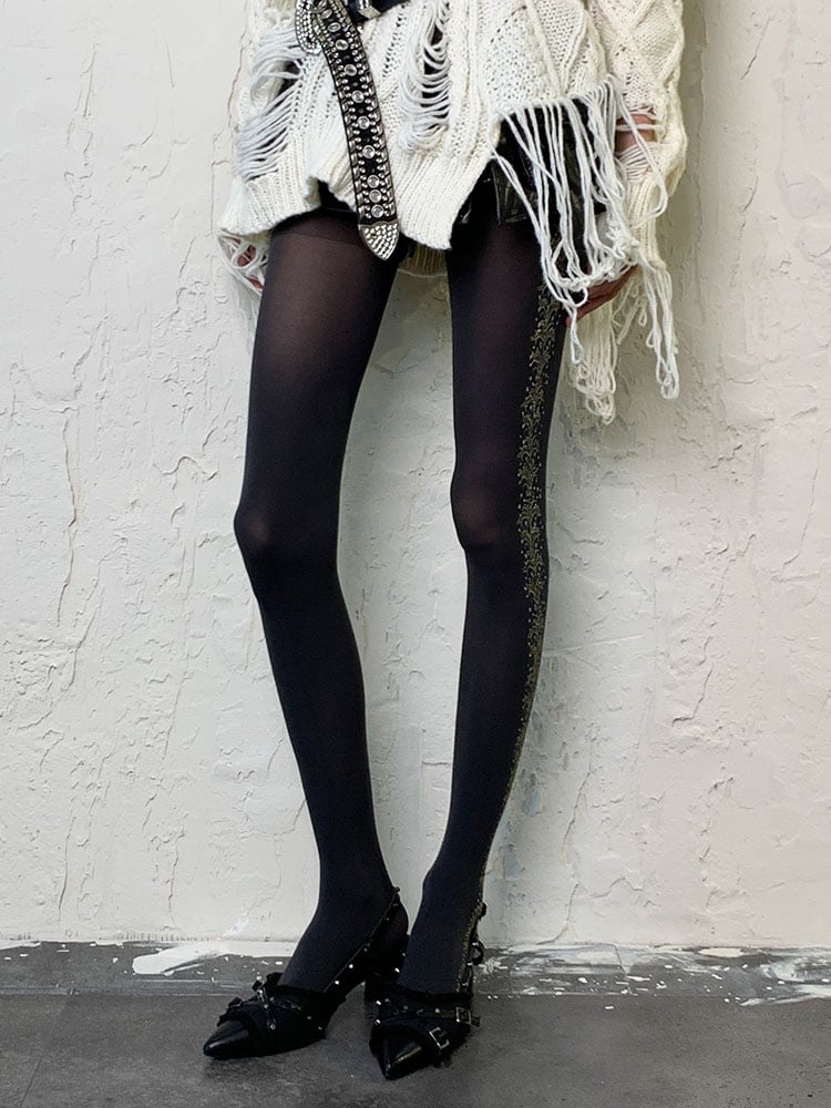 Gothic Black Y2K Jacquard Tights