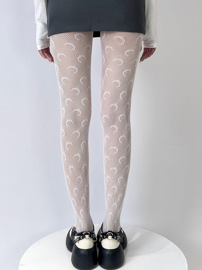 Weiß/schwarze Strumpfhose mit Bittersüßem Mondmuster
