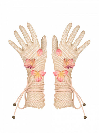 Gants en maille féerique à fleurs abricot