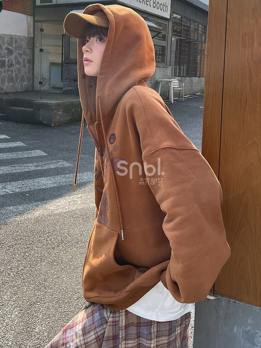 Zootopia Judy and Nick Print Brown Zip Hoodie