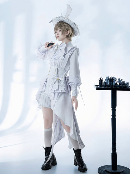 Theater Fashion Peplum Corset Hem Belt White Ouji Bunny Waist Cascading Pleated Flounce