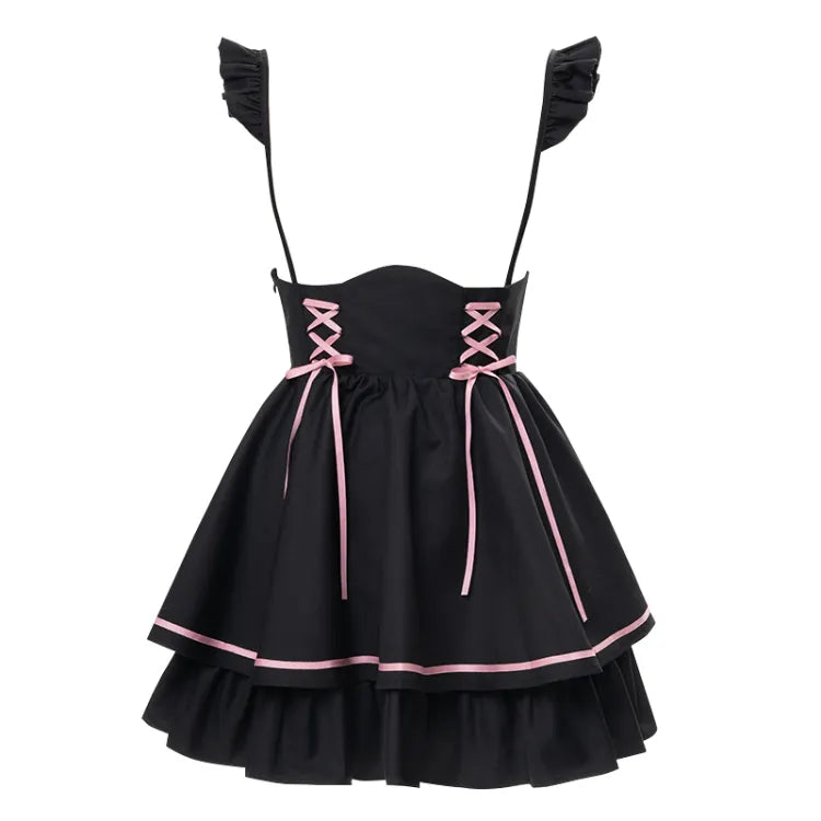 Suspender Clearance-Size Jirai Landmine 68CM Waist for Style Skirt High Overalls Dress M Black Kei