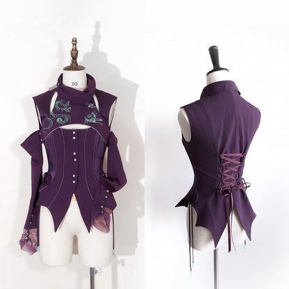 Haut sans manches violet brodé d'os de serpent gothiques