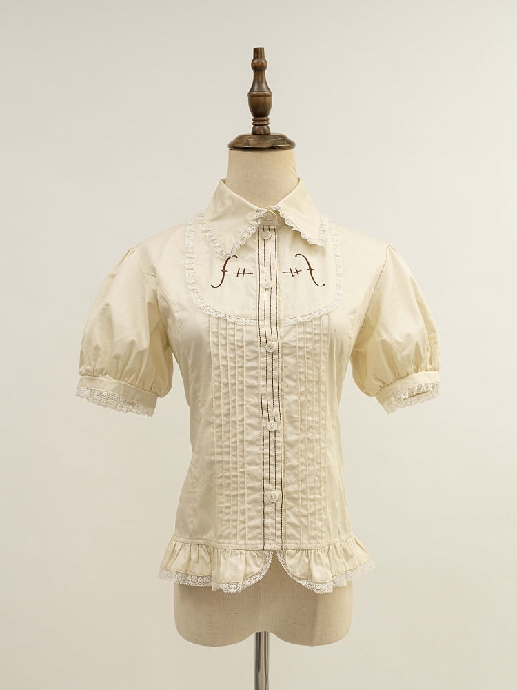 Beige Pleated Bodice Short Puff Sleeves Shirt