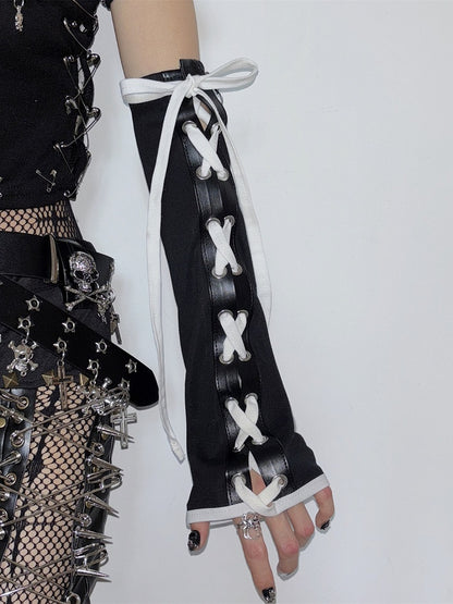 Self-tie BlackWhite Crisscross Strap Y2K Design Sleeves