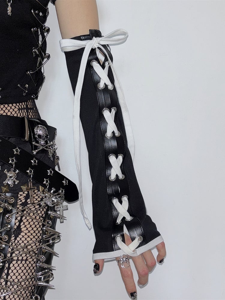 Strap Crisscross Y2K Design Self-tie BlackWhite Sleeves