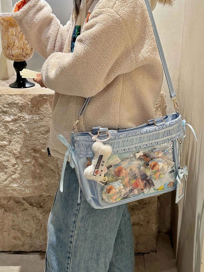 Capacity Tote Ruffled Ribbon Bow Large Ita Bag Trim Blue