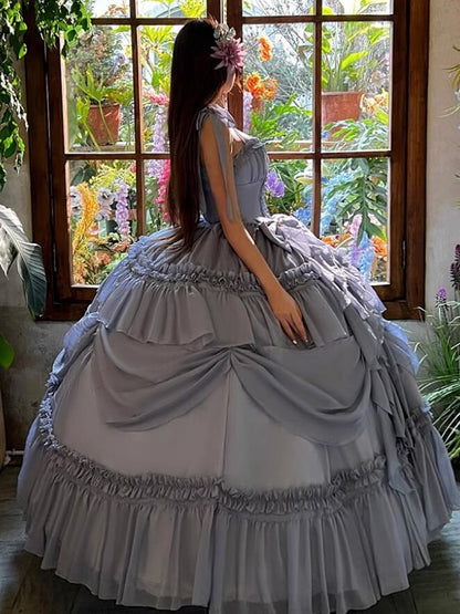 Purple Gown Length Floor Waist Dusty Corset Prom Dress Gorgeous