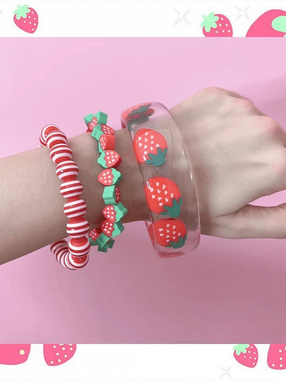 Red/Pink Strawberry Bangle Print Y2K