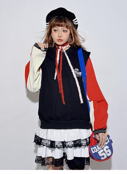 Gilet ample sans manches noir à col en V style punk