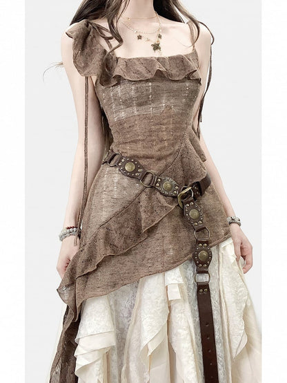 Bell Sleeves Hem White Millard Brown + Cardigan Fashion Dress Asymmetrical Cami Skirt